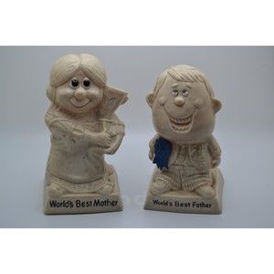 Vintage 1970 R&W Berries 6" World's Best Mother & Father Figurines